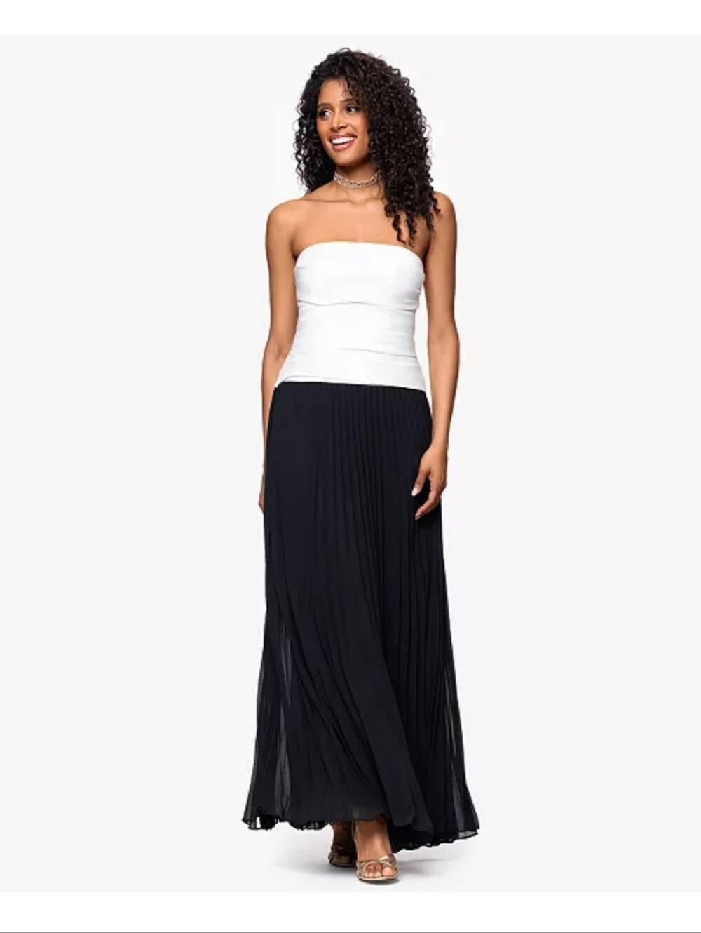 Betsy & Adam NWT Size 10 Black White Pleated Maxi Dress Formal Evening Gown